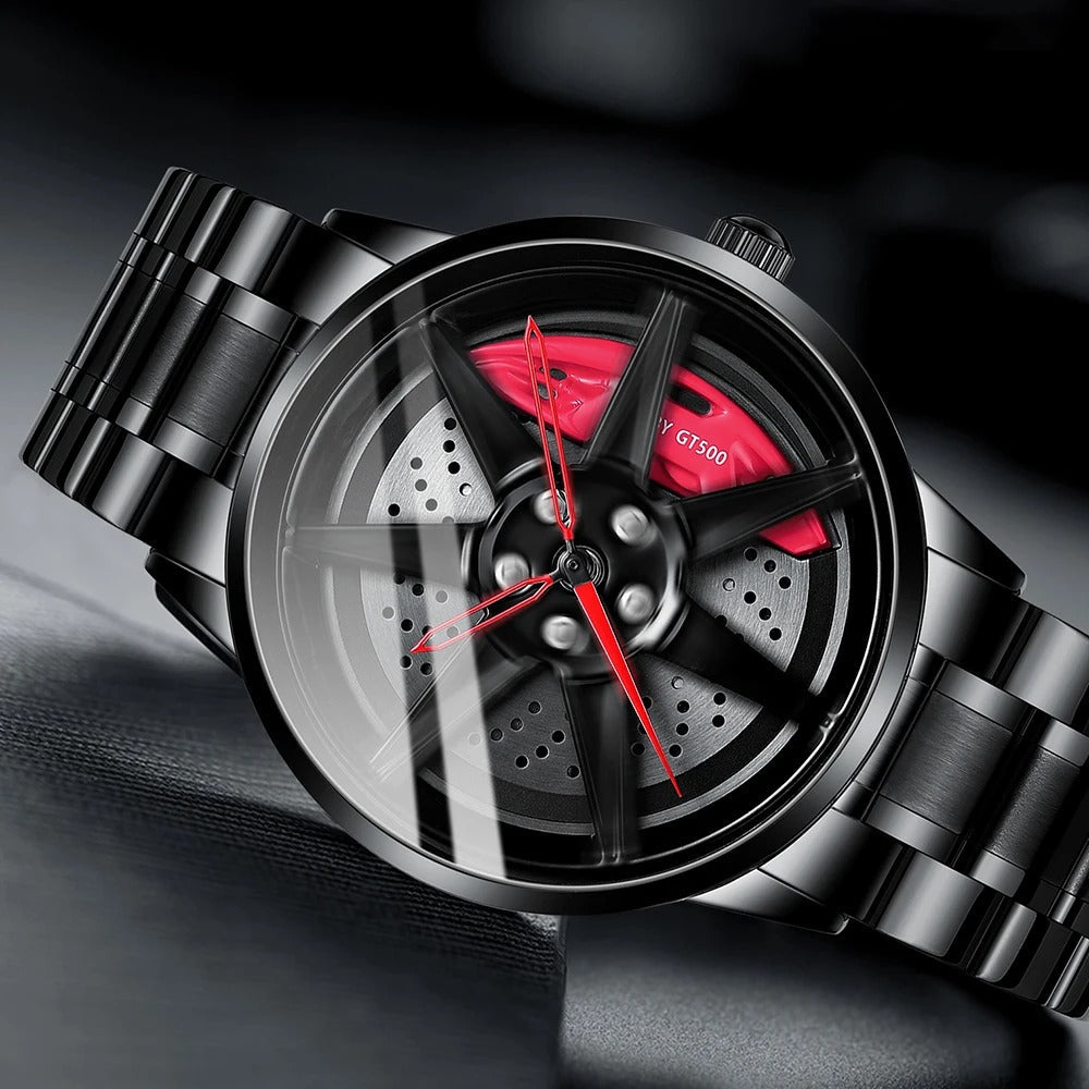 Men's Creative 3D Car Wheel Rotating Wrist Watch